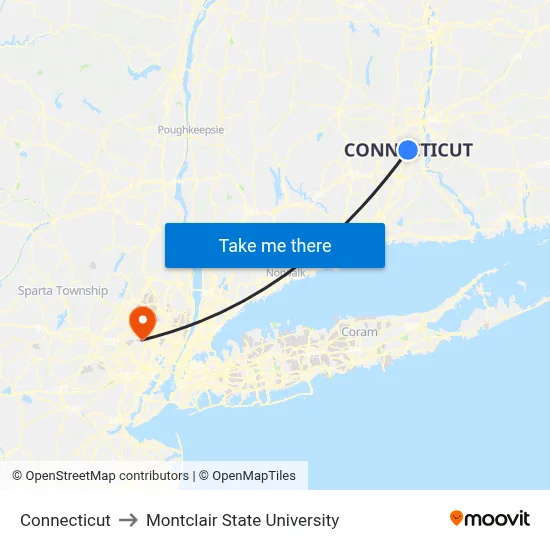 Connecticut to Montclair State University map