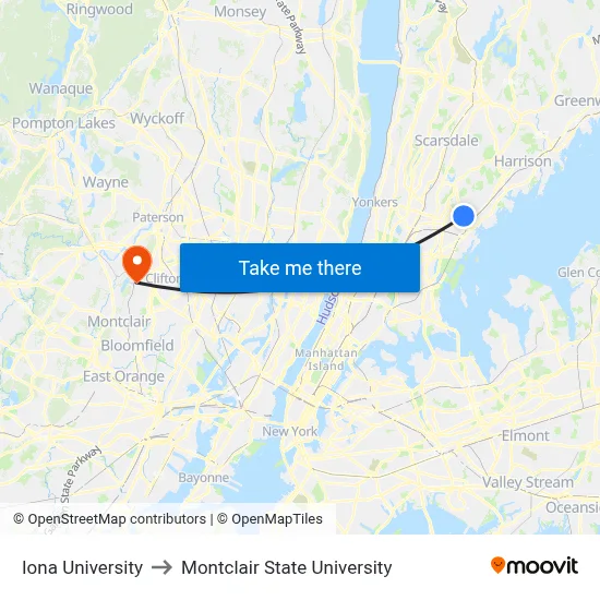 Iona University to Montclair State University map
