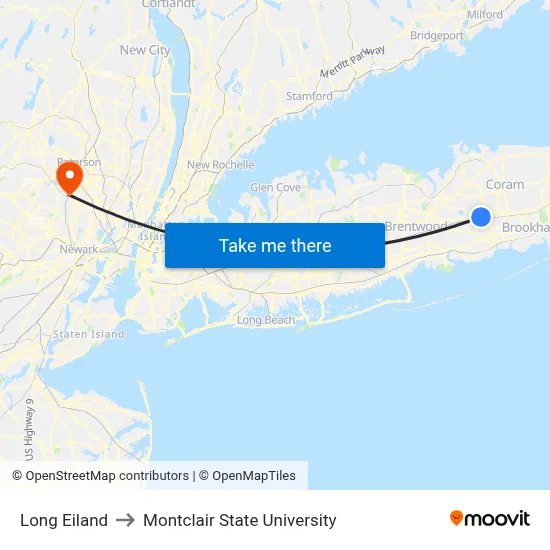 Long Eiland to Montclair State University map