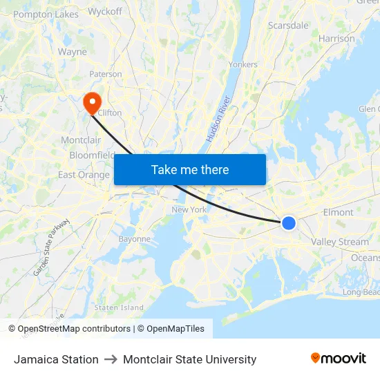 Jamaica Station to Montclair State University map