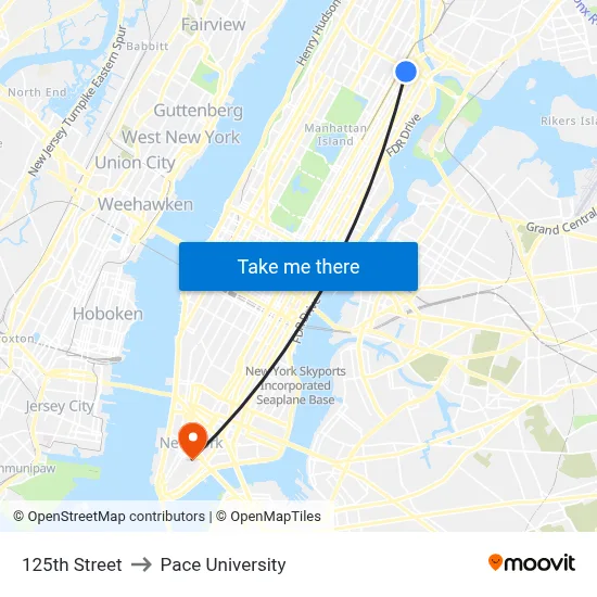 125th Street to Pace University map