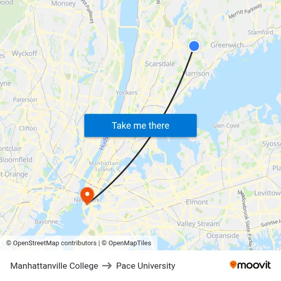 Manhattanville College to Pace University map