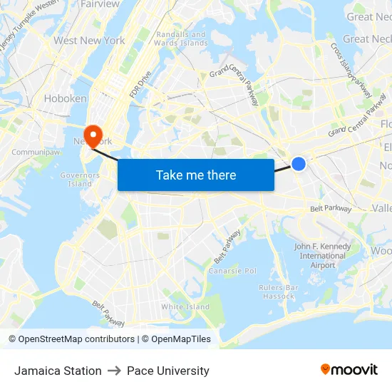 Jamaica Station to Pace University map