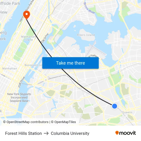 Forest Hills Station to Columbia University map