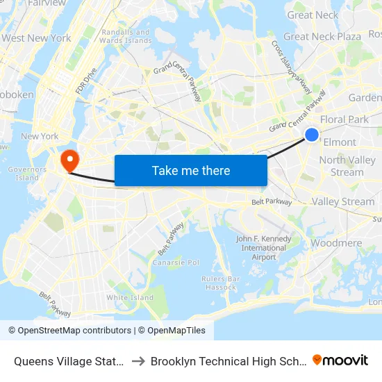 Queens Village Station to Brooklyn Technical High School map