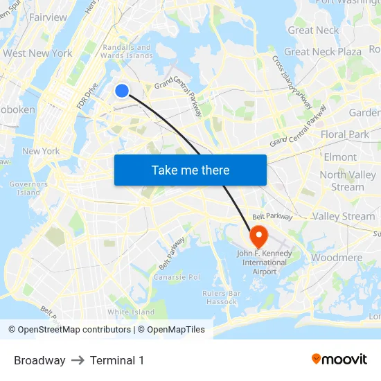 Broadway to Terminal 1 map