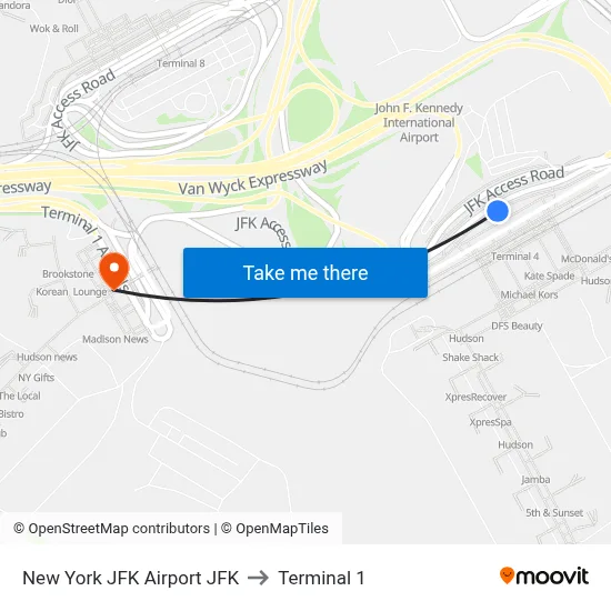 New York JFK Airport JFK to Terminal 1 map