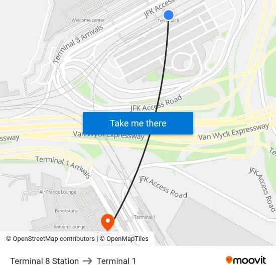 Terminal 8 Station to Terminal 1 map