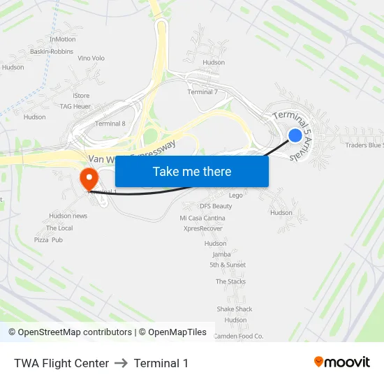 TWA Flight Center to Terminal 1 map