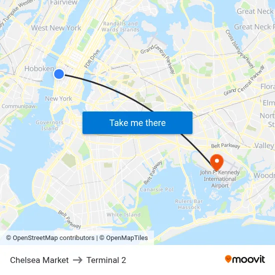 Chelsea Market to Terminal 2 map