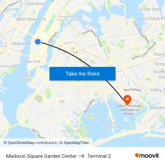 Madison Square Garden Center to Terminal 2 map