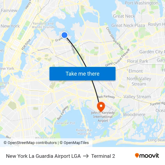 New York La Guardia Airport LGA to Terminal 2 map