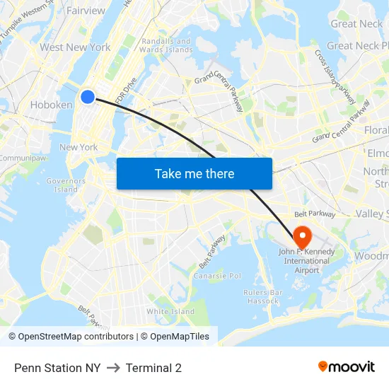 Penn Station NY to Terminal 2 map