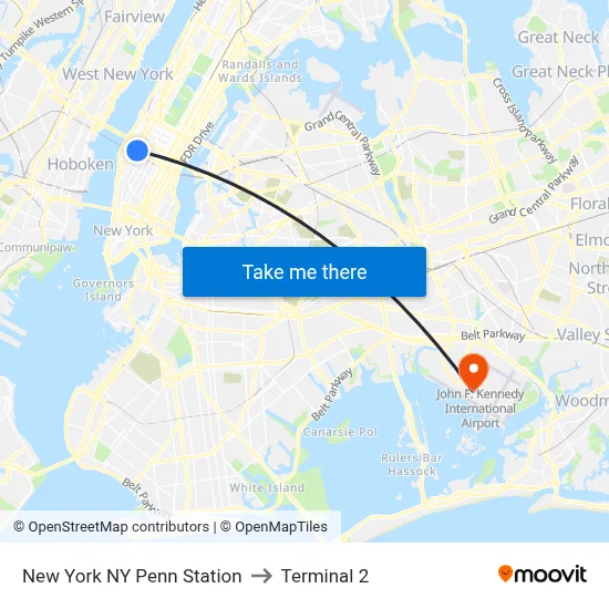 New York NY Penn Station to Terminal 2 map