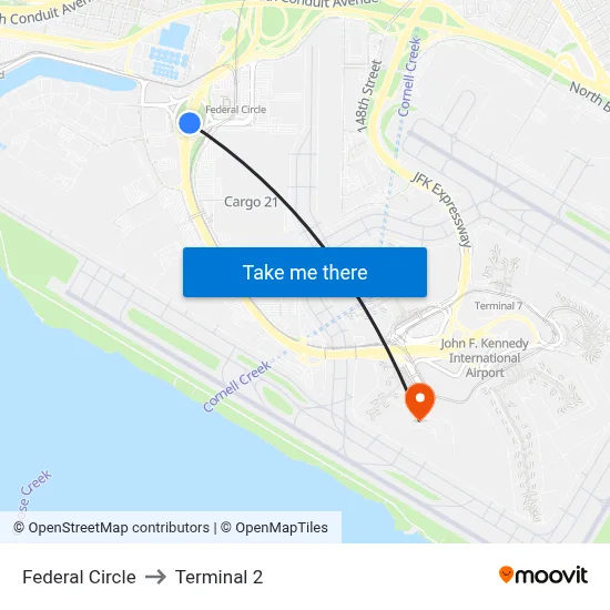Federal Circle to Terminal 2 map