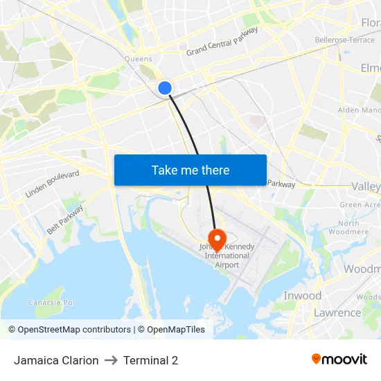 Jamaica Clarion, 138-05 Jamaica Ave to Terminal 2 map
