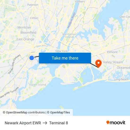 Newark Airport EWR to Terminal 8 map