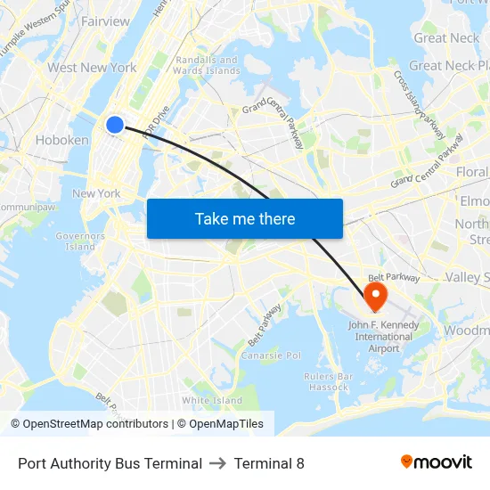 Port Authority Bus Terminal to Terminal 8 map