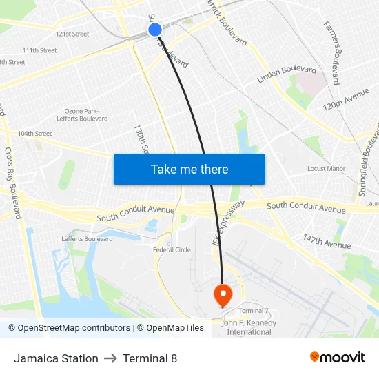 Jamaica Station to Terminal 8 map