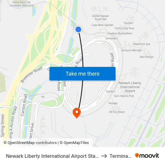 Newark Liberty International Airport Station to Terminal A map
