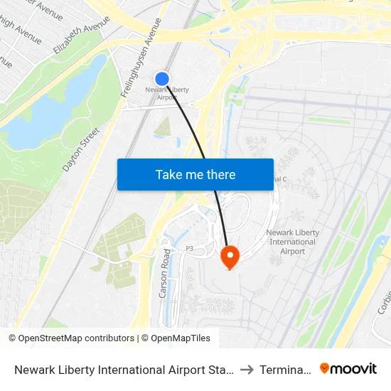 Newark Liberty International Airport Station to Terminal A map