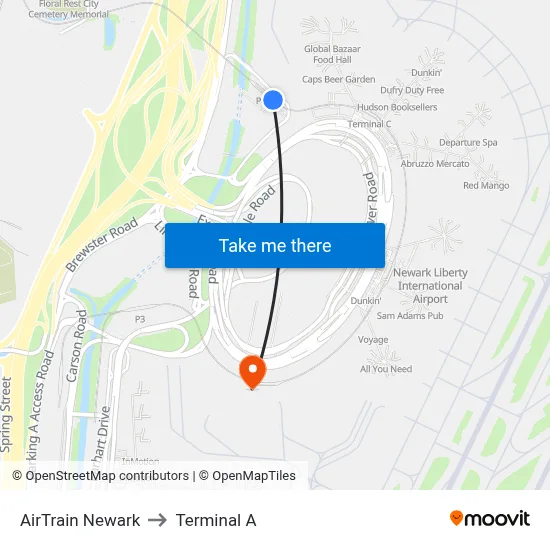AirTrain Newark to Terminal A map
