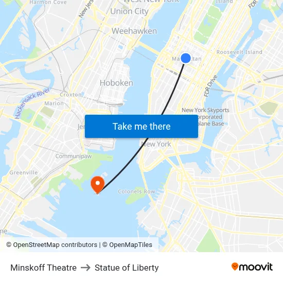 Minskoff Theatre to Statue of Liberty map
