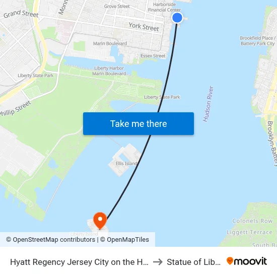 Hyatt Regency Jersey City on the Hudson to Statue of Liberty map