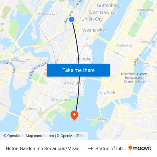 Hilton Garden Inn Secaucus/Meadowlands to Statue of Liberty map