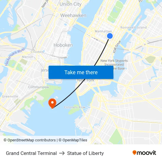 Grand Central Terminal to Statue of Liberty map