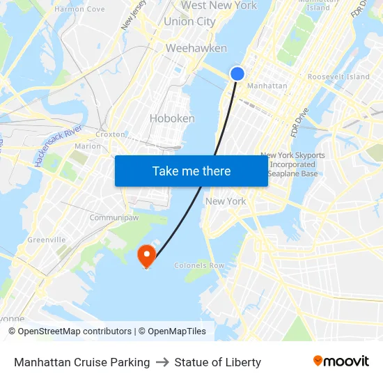 Manhattan Cruise Parking to Statue of Liberty map