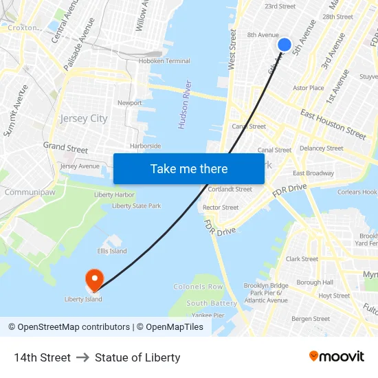 14th Street to Statue of Liberty map