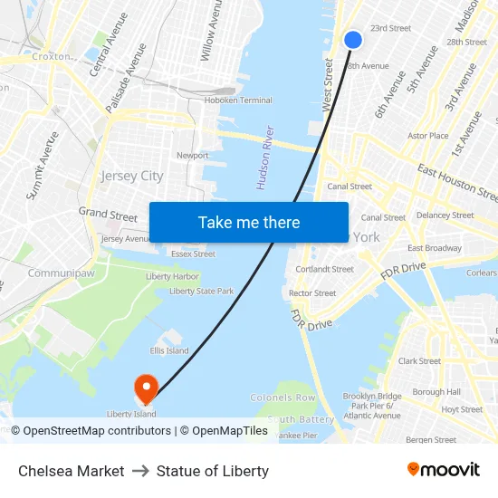 Chelsea Market to Statue of Liberty map