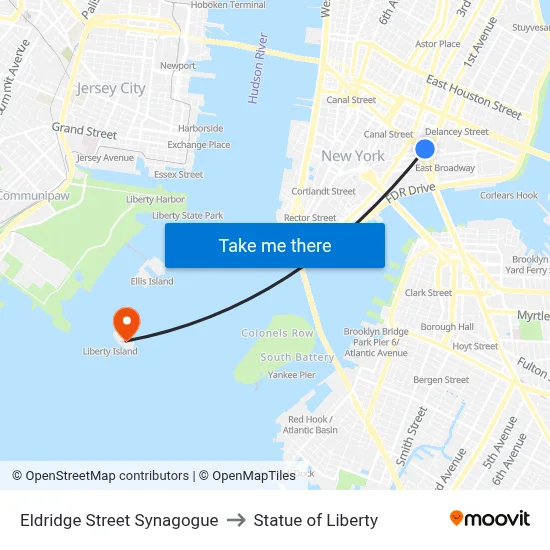 Eldridge Street Synagogue to Statue of Liberty map