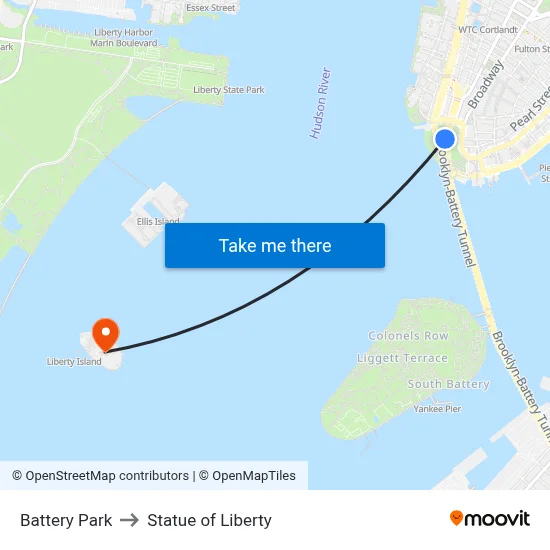 Battery Park to Statue of Liberty map
