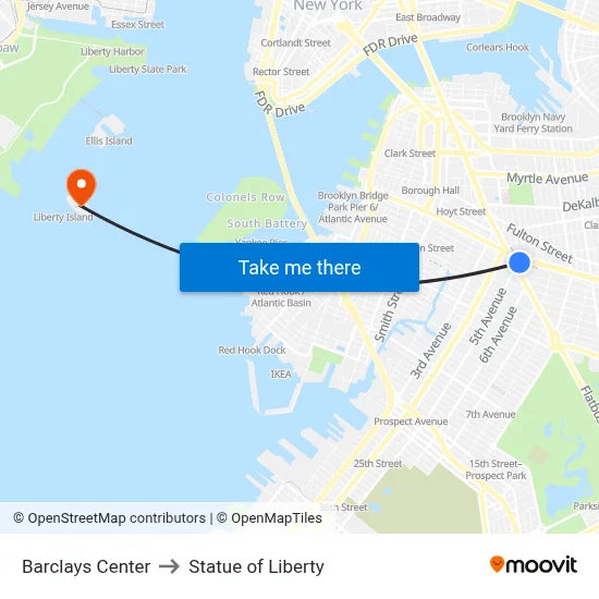 Barclays Center to Statue of Liberty map