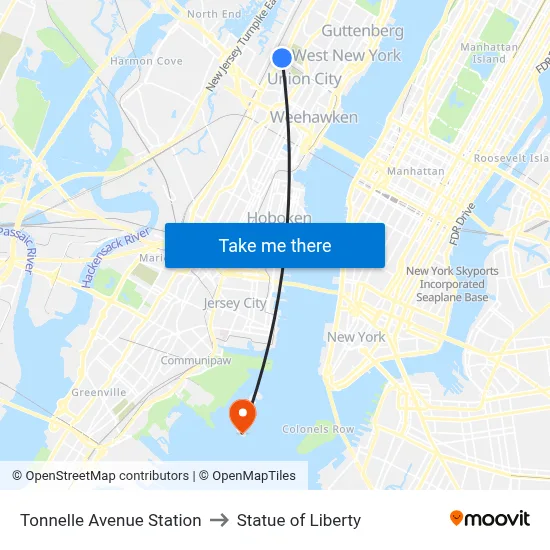 Tonnelle Avenue Station to Statue of Liberty map