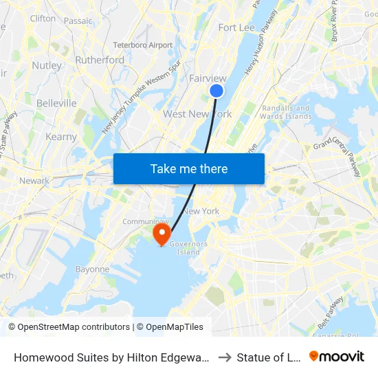 Homewood Suites by Hilton Edgewater NYC Area to Statue of Liberty map