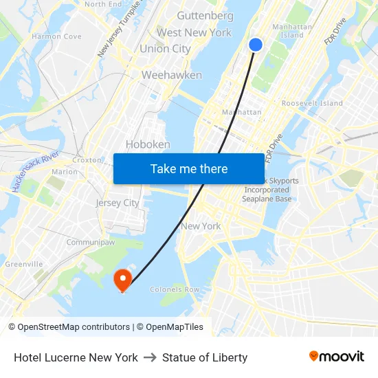Hotel Lucerne New York to Statue of Liberty map