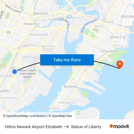 Hilton Newark Airport Elizabeth to Statue of Liberty map