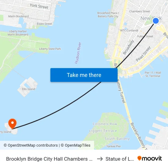 Brooklyn Bridge City Hall Chambers Street Station to Statue of Liberty map