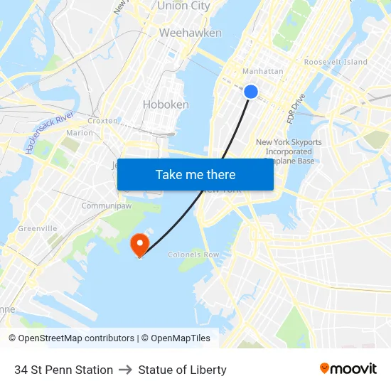 34 St Penn Station to Statue of Liberty map