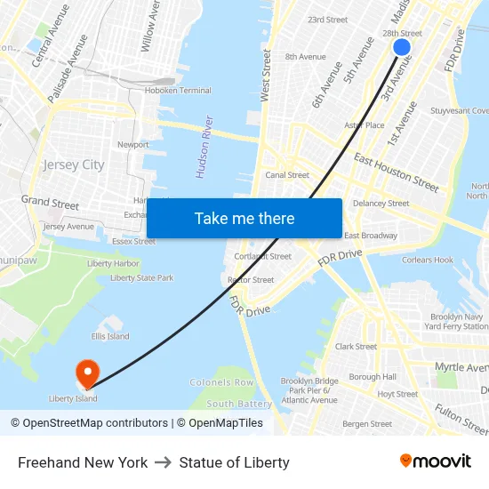 Freehand New York to Statue of Liberty map