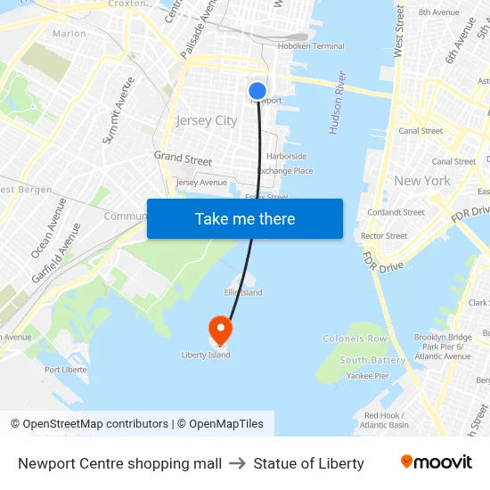 Newport Centre shopping mall to Statue of Liberty map