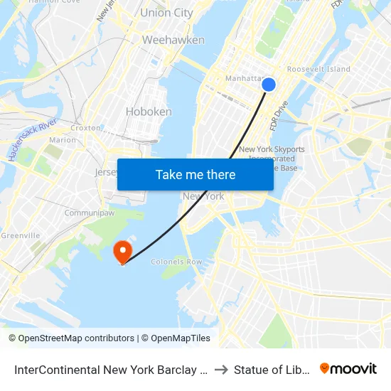 InterContinental New York Barclay Hotel to Statue of Liberty map