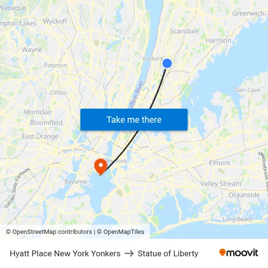 Hyatt Place New York Yonkers to Statue of Liberty map