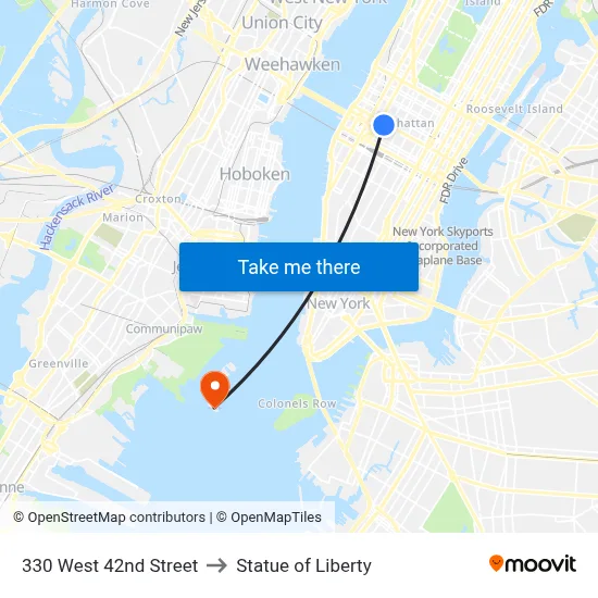 330 West 42nd Street to Statue of Liberty map