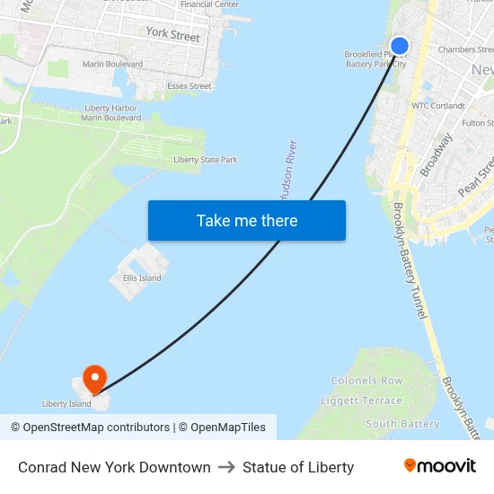 Conrad New York Downtown to Statue of Liberty map