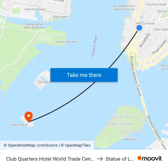 Club Quarters Hotel World Trade Center New York to Statue of Liberty map