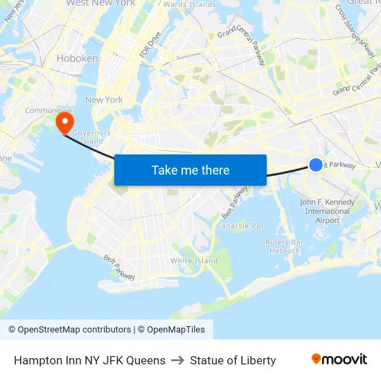 Hampton Inn NY JFK Queens to Statue of Liberty map